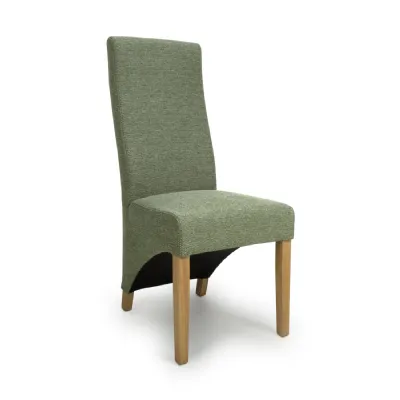 Green Fabric Weave Wave Back Dining Chair Wooden Legs