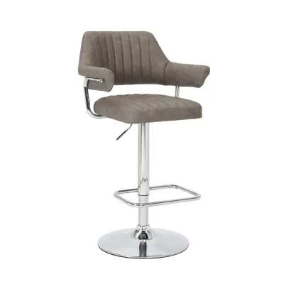 Grey Leather Swivel Chrome Base Adjustable Bar Stool