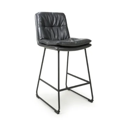 Dark Grey Leather Bar Stool Chair Black Metal Frame