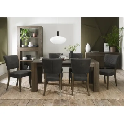 Dark Oak 180cm Dining Table x 6 Dark Grey Fabric Chair Set