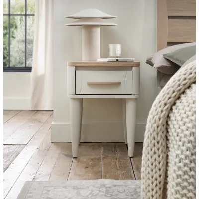 Light Grey 1 Drawer Nightstand With Oak Top And Handle