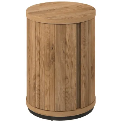 Rustic Oak Round Drum Shaped Lamp Table Peppercorn Base