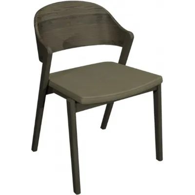 Grey Oiled Oak Carved Back Dining Chair Bonded Leather Seat