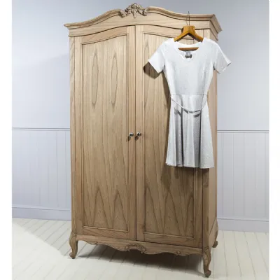 Weathered Ash Wood Tall 2 Door Double French Carved Wardrobe