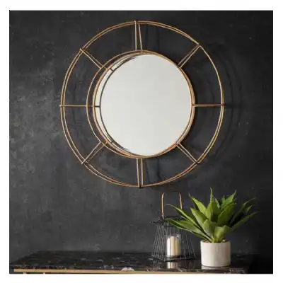 Gold Framed Retro Round Glass Wall Mirror