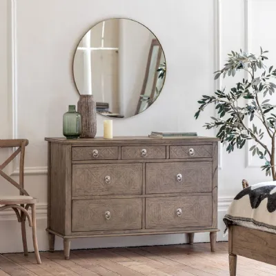 French Parquet Style Natural Wood Chest of 7 Drawers