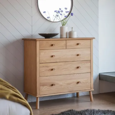 Washed Oak 2 over 3 Chest of 5 Drawers