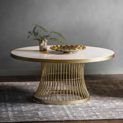 Round White Marble Coffee Table Gold Metal Cage Base