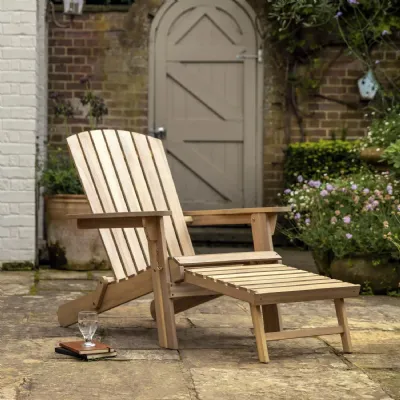 Wooden Outdoor Garden Lounge Chair with Pull Out Footstool