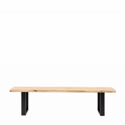 Natural Wooden Large Dining Bench Black Metal Base