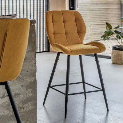 Modern Yellow Fabric Curved Bar Stool Black Metal Legs