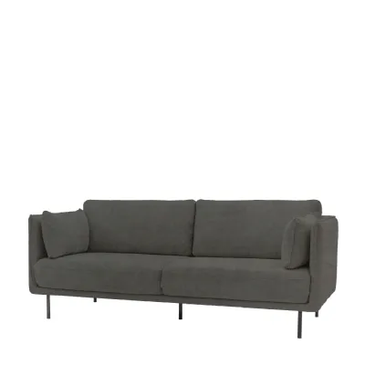 Grey Velvet Large 3 Seater Sofa Black Metal Legs