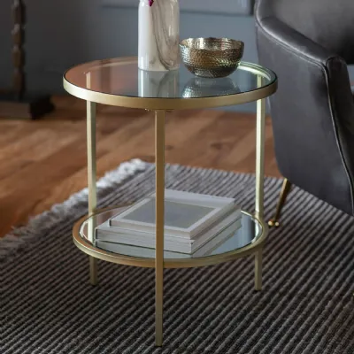Retro Champagne Metal Round Side Lamp Table