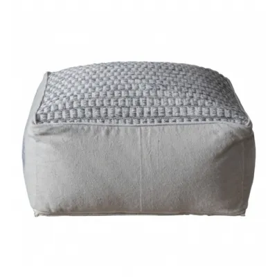Hand Woven Cotton Fabric Grey Large Square Pouffe