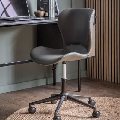 Charcoal Leather Home Office Swivel Chair Height Adjustable