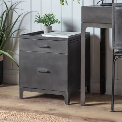 Dark Grey Metal 2 Drawer Pedestal Small Desk Bedside Cabinet