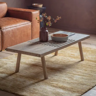 Natural Wooden Top Rectangular Slatted Coffee Table