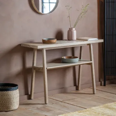 Natural Weathered Finish Wooden Slatted Top Console Hall Table