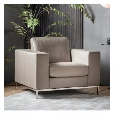 Chrome Metal Base Grey Leather Single Sofa Armchair
