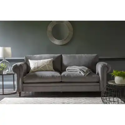 Grey Fabric 3 Seater Chesterfield Sofa In A Box