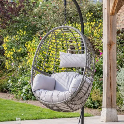 Natural Rattan Single Outdoor Hanging Chair on Stand