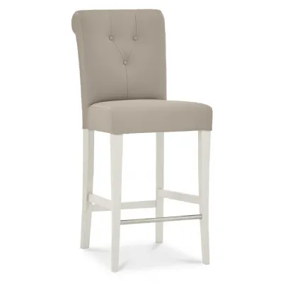 Grey Leather Buttoned Back Bar Stool Grey Painted Wood Legs