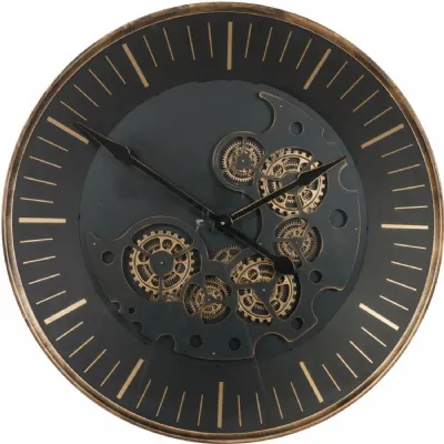 Industrial Black Metal Round Moving Dials Wall Clock 80cm