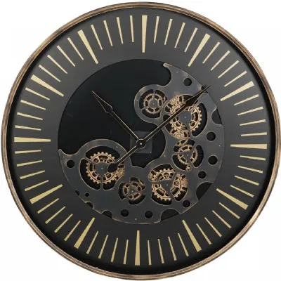 Large Black And Gold Metal Round Wall Clock 100cm