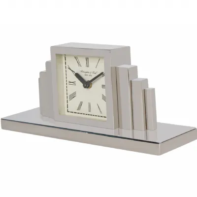 Art Deco Silver Nickel Plated Mantel Clock