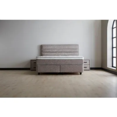 Oatmeal Fabric King Size Storage Ottoman Bed
