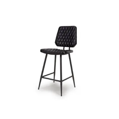 Black Quilted Leather Bar Stool with Black Metal Legs