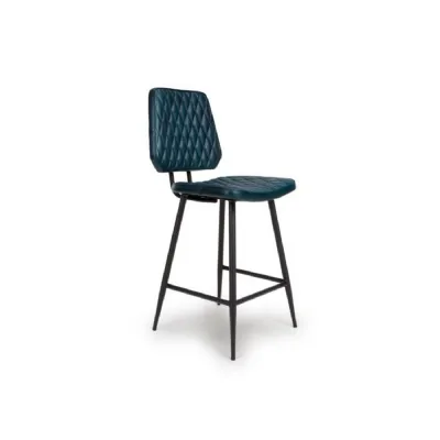 Aqua Blue Quilted Leather Bar Stool with Black Metal Legs