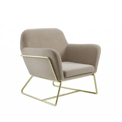 Beige Velvet Fabric Armchair Gold Metal Frame