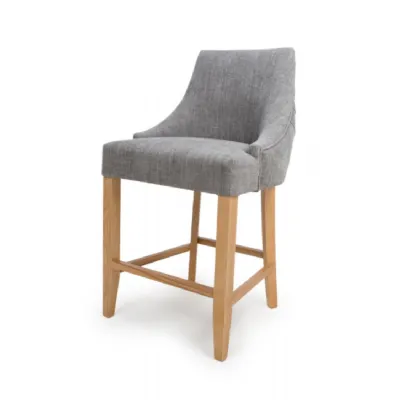 Grey Fabric Buttoned Counter Chair with Oak Legs