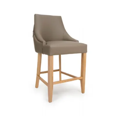 Taupe Leather Effect Buttoned Counter Chair Oak Legs