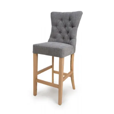 Grey Fabric Bar Chair Oak Legs with Foot Rest