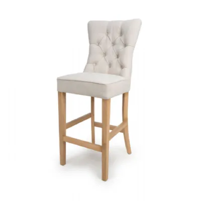 Linen Fabric Bar Chair Oak Legs with Foot Rest