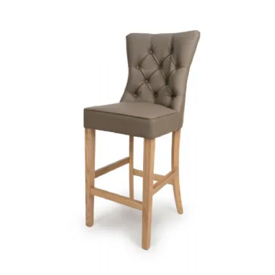 Taupe Leather Effect Bar Chair Oak Legs with Foot Rest