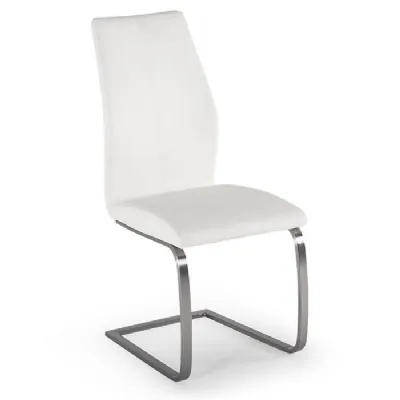 White Leather Dining Chair Brushed Steel Legs