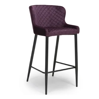 Mulberry Purple Quilted Fabric Upholstered Bar Stool