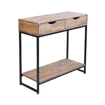 Mirelle Console Table Solid Oak Black Metal Frame