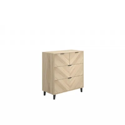 Light Oak Chevron Patterned Chest of 4 Drawers