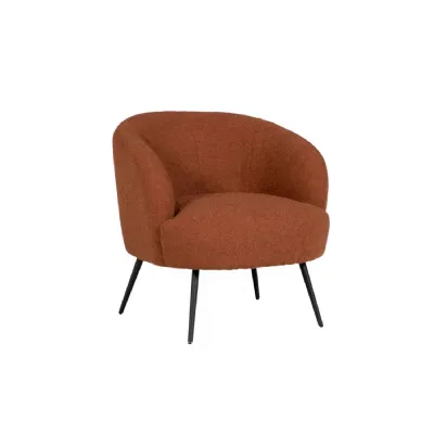 Rust Orange Boucle Fabric Occasional Tub Chair Black Legs