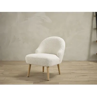 White Boucle Fabric Accent Occasional Chair Wooden Legs