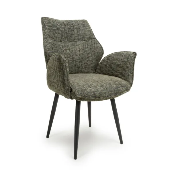 Green Tweed Fabric Swivel Dining Chair Black Metal Legs