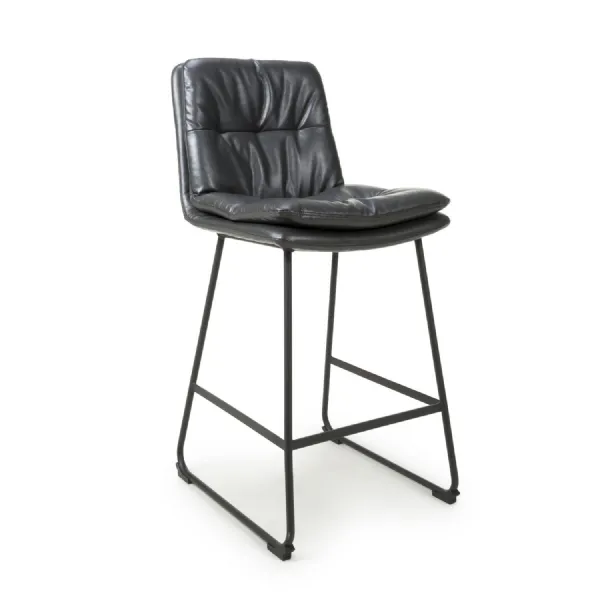 Dark Grey Leather Bar Stool Chair Black Metal Frame