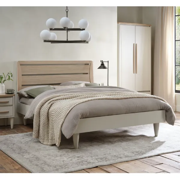 Light Oak and Grey Double Slatted Bedstead