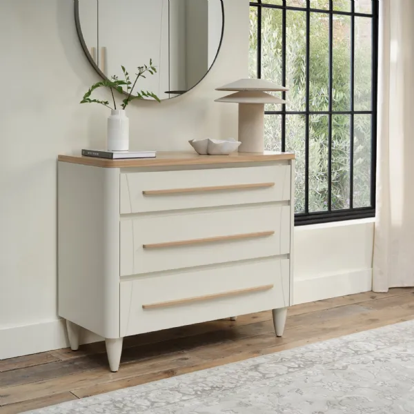 Light Grey Small Chest Of 3 Drawers with Oak Top