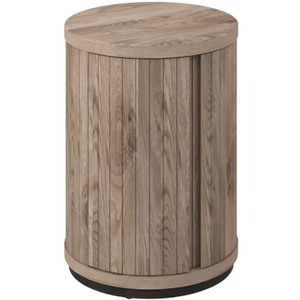 Grey Oiled Oak Round Drum Shaped Lamp Table Peppercorn Base