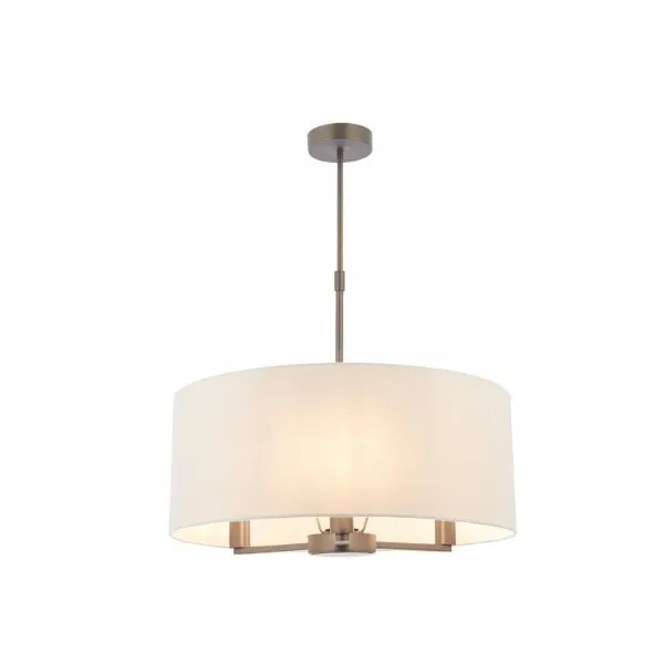 Large Bronze White Shaded 3 Pendant Ceiling Light